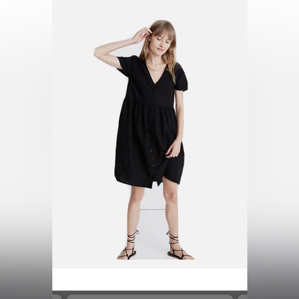 Madewell linen blend Alexandra button-front mini dress, medium, true black